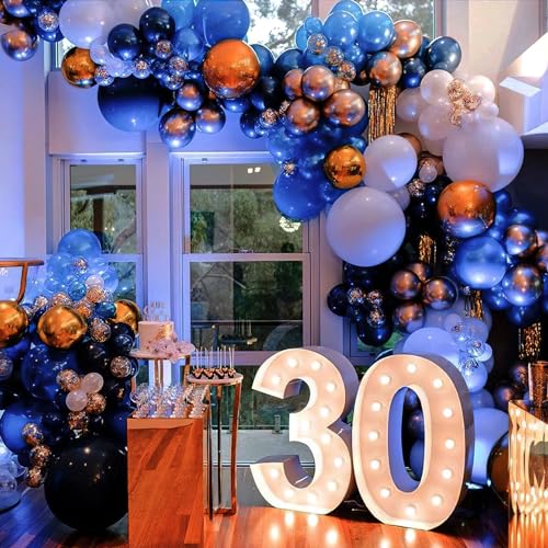 Image of PartyWoo Blue and Silver Balloons, 100 pcs Metallic Blue and Metallic Silver Balloons Different Sizes Pack of 18 Inch 12 Inch 10 Inch 5 Inch for Balloon Garland or Balloon Arch as Party Decorations