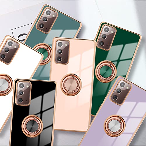 Sakuulo For Samsung Galaxy Note 20 Case With 360° Rotation Magnetic Ring Kickstand Holder,Shiny Plating Gold Edge Soft Slim Shockproof +Screen Protector Protective Cover For Women Girls(Purple) #TOP5