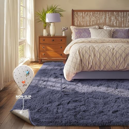 Fluffy Rug 4x6 Bedroom Rugs Girls,Plush Soft Fuzzy Area Carpet Non Slip for Living Room Nursery Kids Girlie Elegant Home Decor Aesthetic,Dark Purple