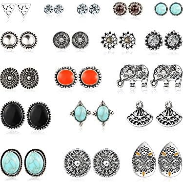 Mtlee 18 Pairs Assorted Boho Stud Earrings Set