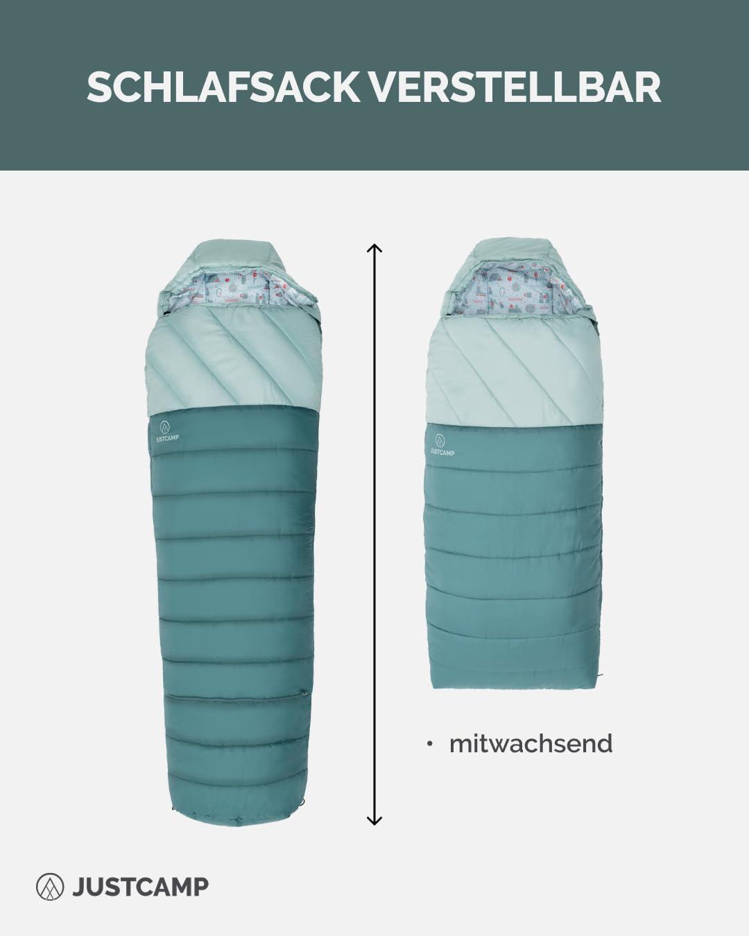 Justcamp Melvin Junior Kinderschlafsack Jungs & Mädchen (100-150 cm Körpergröße), Outdoor Schlafsack Kinder Camping
