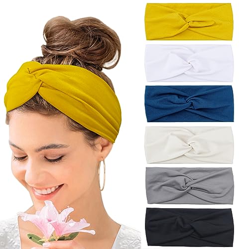 Kavya Diademas Pelo Mujer Elástico Cinta Pelo Mujer Suave 6 Piezas Boho Thin Hijab Accesorios Pelo Mujer Yoga Deportes Diadema (C)