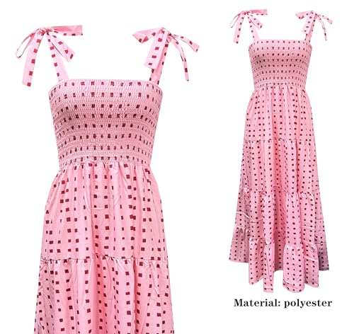 Image of kinstell Women's Summer Boho Spaghetti Strap Square Neck Ruffle Casual Flowy Long Dress Beach Swing Party Maxi Dress