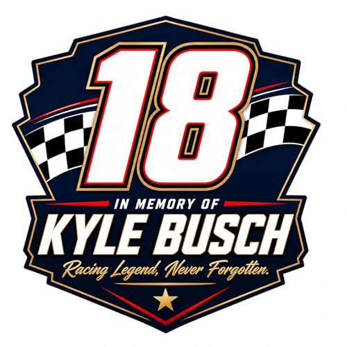 RockPaperStikrz Kyle Busch 18 Memorial Vinyl Sticker, 5x5 Inch, Multicolor, Glossy Finish, Racing Tribute Decal for Cars, Trucks, Laptops