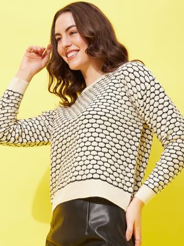 Image of Modeve Self Design Round Neck Casual Women Crop Top Sweater||Winterwear||