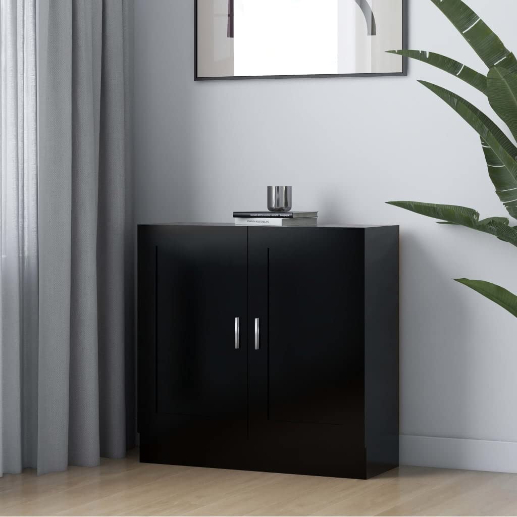 Estantería negra de 82,5 x 30,5 x 80 cm, pequeña estantería de madera MDF con 2 puertas, diseño elegante, resistente y duradero, ahorra espacio, para salón, dormitorio, pasillo