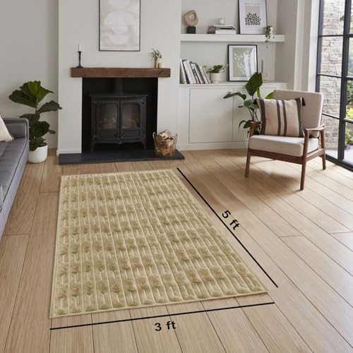Image of Luxe Home Rabbit Tail Fur Carpet Super Soft, Washable, Anti Skid Carpets for Home, Bedroom, Livingroom - (3x5 Feet, Beige)