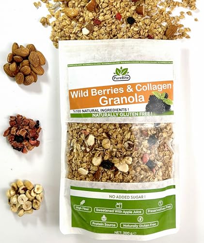 PURE BITE - 100% Natural Gluten-Free NO Sugar added Wild Berries & Collagen Granola-300gr.