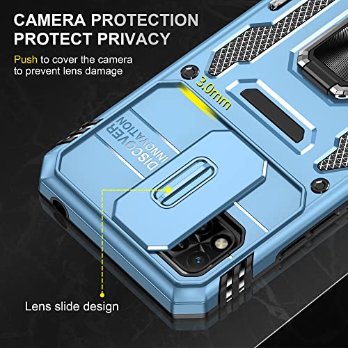 Image of Polycarbonate Slide Camera Cover with Ring Holder Mobile Phone Back Cover for Redmi 9C /9 /9 Activ /10A /Poco C31 (Blue)