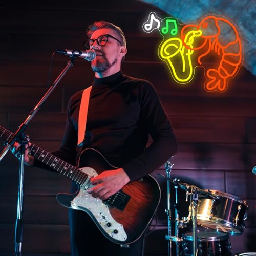 Image of Lobster Saxophone Neon Sign Dimmable Music Crawfish LED Light Sign Shrimp Jazz Neon Light for Bar Man Cave Party Music Room Shop Seafood Restaurant