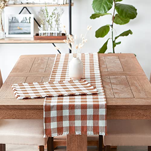 DII Heavyweight Fringed Check Tabletop Collection, Table Runner, 14x72, Cinnamon by DII - Image 5