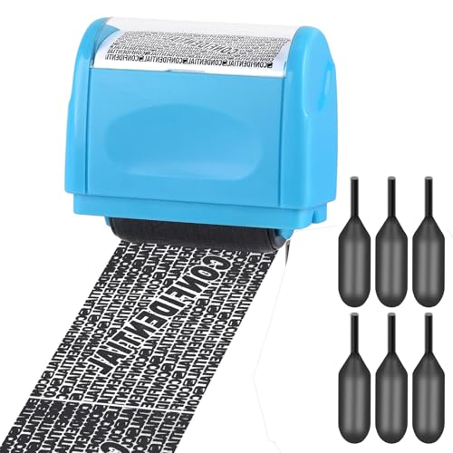 Xnourney Wide Data Defender Roller Stamp, Identity Theft Protection Roller Stamps,Confidential Roller Stamp with 6 Refills, Information Blocker Security Stamp Roller for Privacy ID Address Security