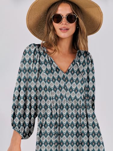 Image of ANRABESS Womens Boho Floral 3 /4 Puff Sleeve Maxi Dress | Tiered Flowy Loose Fit, Comfy Soft Rayon Fabric, Wedding Guest Church Beach, Modest Elegant, Spring Summer Fall Outfits