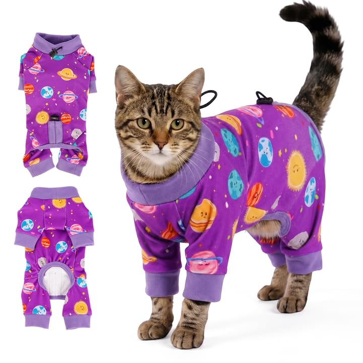Katzinst Cat Recovery Suit, Post Surgery Recovery, Anti Lick, Full Body Coverage, For Kittens, Purple XS