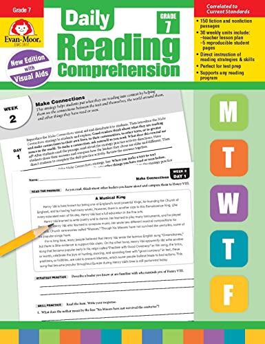 Evan-Moor Daily Reading Comprehension, Grade 7 - Homeschooling & Classroom Resource Workbook, Reproducible Worksheets, Teaching Edition, Fiction and Nonfiction, Lesson Plans, Test Prep
