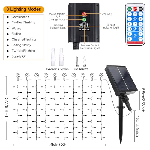 Guirlande lumineuse rideau solaire 3x3M étanche avec télécommande - 7