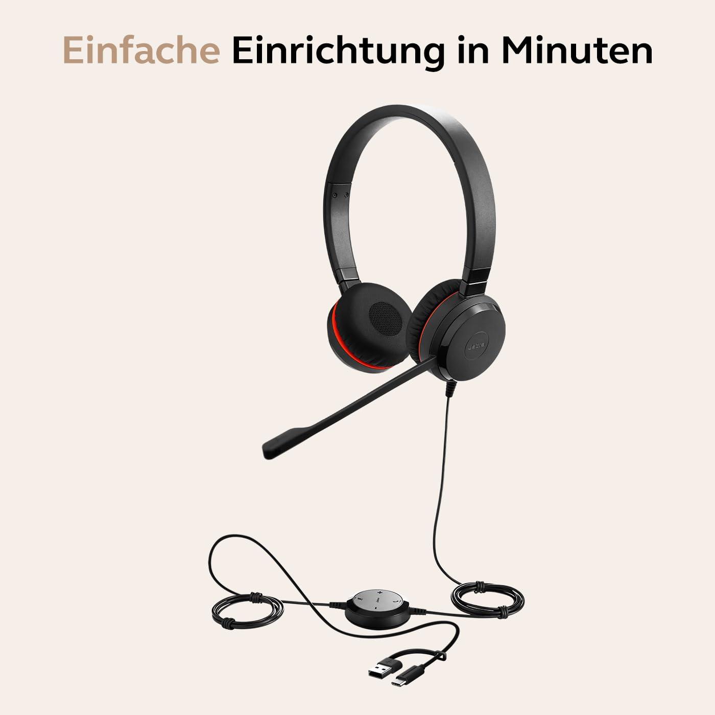 Jabra Evolve 20 Stereo Headset - Unified Communication Zertifizierte Kopfhörer für VoIP Softphone mit passiver Geräuschunterdrückung - USB-C/A - Schwarz