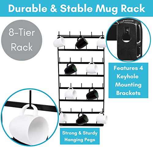 BIRDROCK HOME 36 Peg Coffee Mug Organizer Wall - 8 Tier Wall Mounted Coffee Mug Holder - Tea Cup Display Shelf Wall Mounted - Heavy Duty Decorative Kitchen Bar Organizer Flat Metal Steel Rack - Black by BIRDROCK HOME - Used condition - Image 5