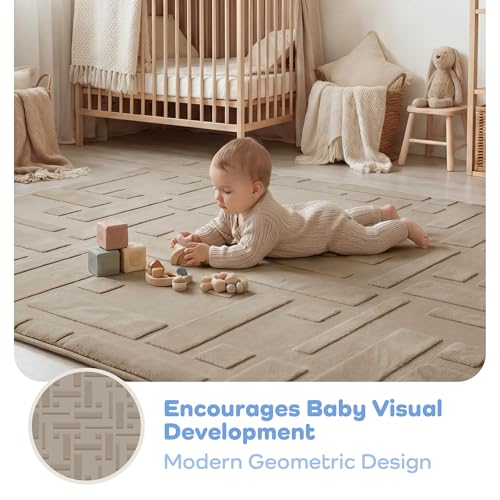 Image of Baby Floor Play Mat 1.3 inch Thick 59x79 Plush Foam Nursery Rug Brown