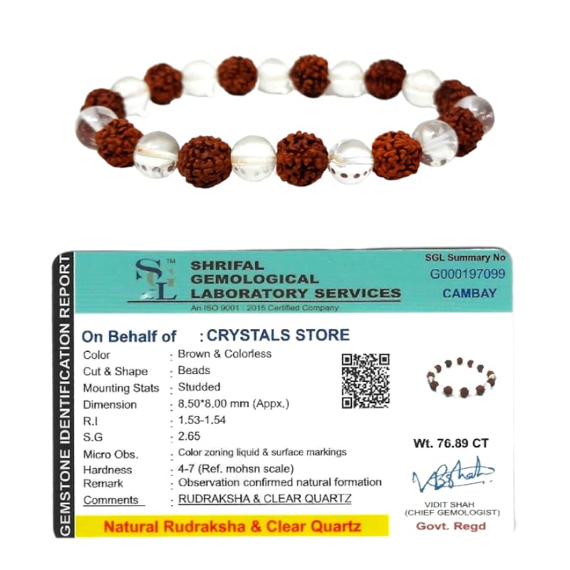Orgonite Shop Clear Quartz Crystal and Rudraksha Bracelet - Sphatik Crystal Rudraksha Elastic 8mm Beads Unisex Adult Bracelet for Men and Women (B0BVHL4KP1) Amazon Price History, Amazon Price Tracker