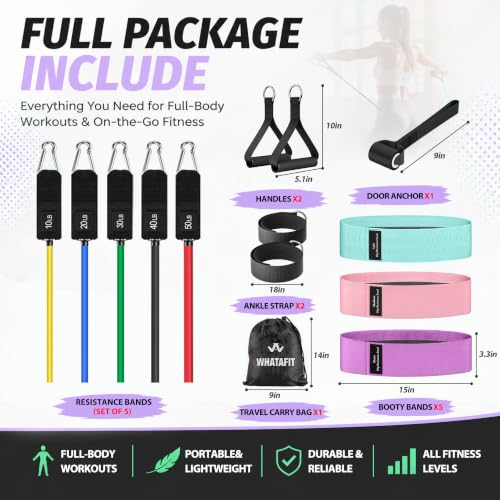 Image of WHATAFIT Resistance Bands, Exercise Bands,Resistance Bands for Working Out, Work Out Bands with Handles for Men and Women Fitness, Strength Training Home Gym Equipment