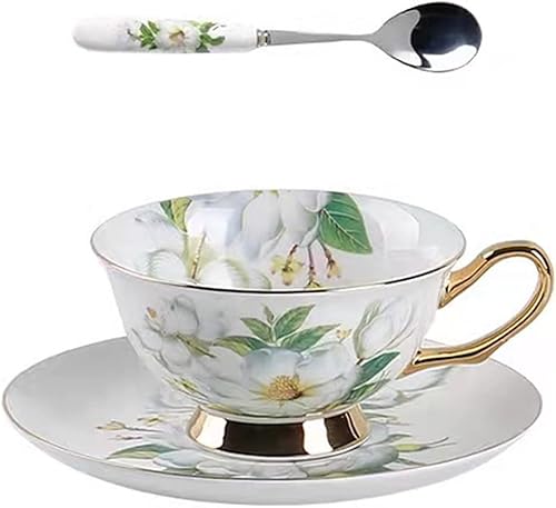 Honorable Taza de café, capuchino, taza de té, con platillo para latte, porcelana de hueso fino, esmalte reactivo, 6.8 onzas-1 unidad (Camelia