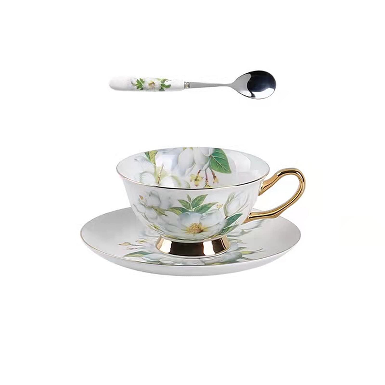 Scizorito Honorable Coffee Cup Mug, Cappuccino, Tea Cup, with Saucer for Latte, Fine Bone Porcelain, Reactive Glaze, 6.8 Oz-1pcs (Pure White Camellia)