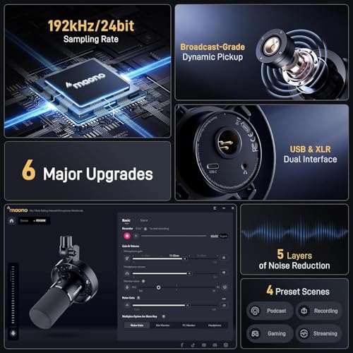 Image of MAONO Podcast Dynamic Microphone-XLR USB Recording Mic: for Vocal Recording, Content Creation, Home Studio, Voiceover, with 192kHz /24bit, Noise Reduction, Mic Gain, Monitoring, Mute (PD300X) Black