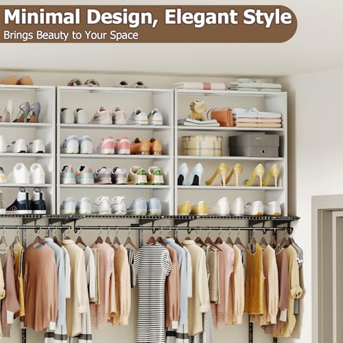 Image of X-cosrack 5 Tier Shoe Rack, Stackable Shoe Organizer for Closet, Large Vertical Shoe Shelf with MDF Wood Side Panels & Metal Top, Waterproof Oxford Fabric Shoe Storage for Entryway, Zapateras