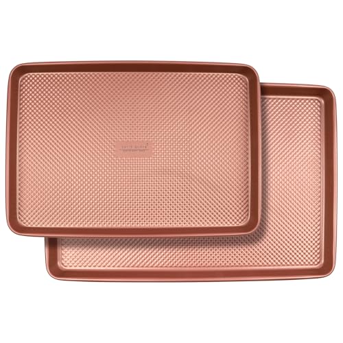 David Burke 17'/15' Cookie Sheets – Carbon Steel, Pfte & Pfoa Free, Oven Safe, Non-Toxic, Perfect For Baking And Roasting – Rose Gold (2-Pack)