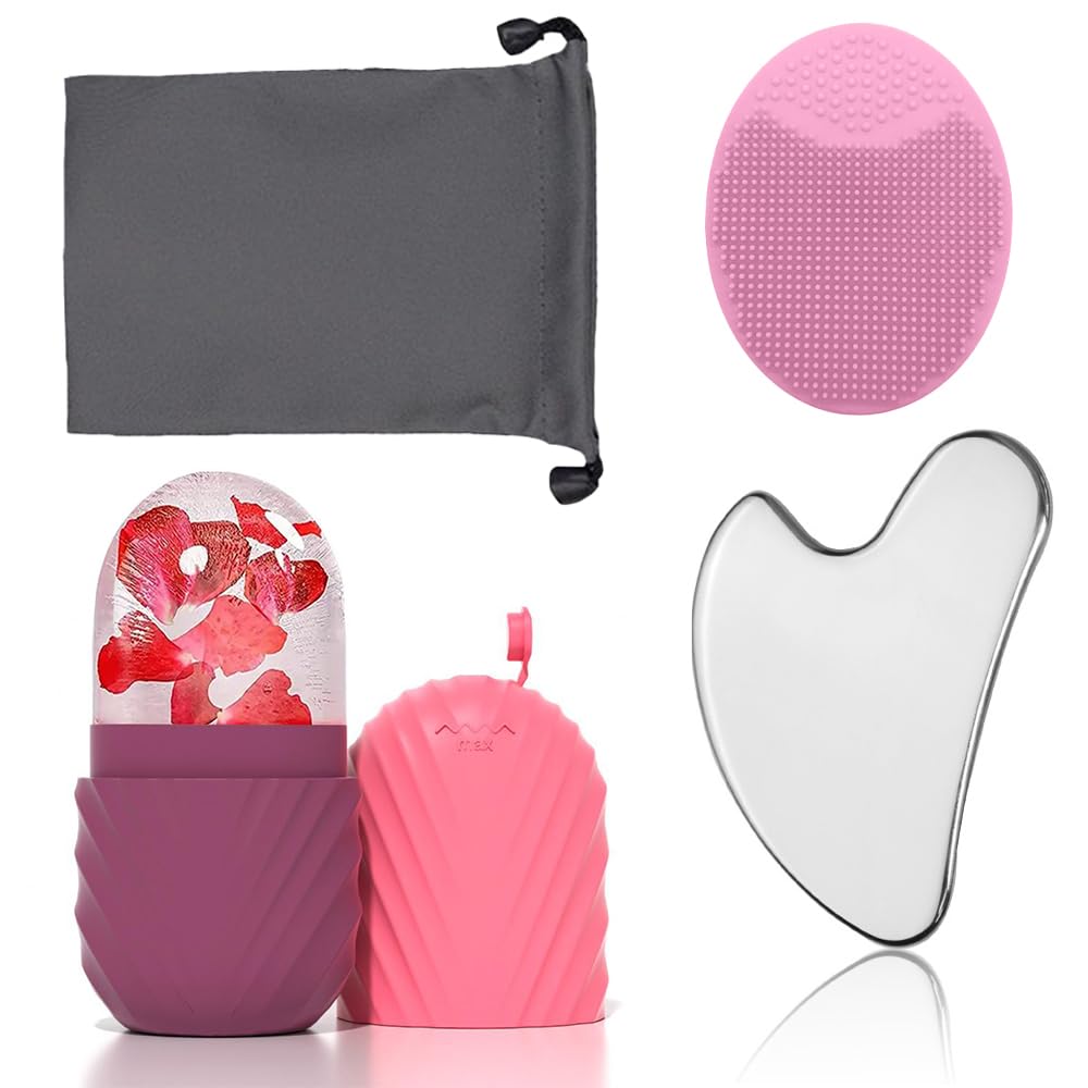 Imagen del producto: Rodillo de Hielo Facial + Almohadillas Gua Sha + Cepillo de Lavado — Kit desinflamante