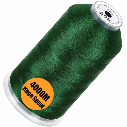 New brothread - Single Huge Spool 4000M Each Polyester Embroidery Machine Thread 40WT for Commercial and Domestic Machines - Deep Green