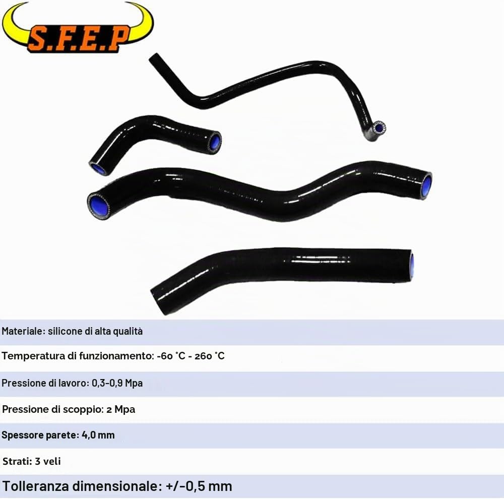 Kit tubo flessibile per radiatore in silicone per moto compatibile con Honda CB600F/HORNET 2003-2006 3ply 4 mm (nero)