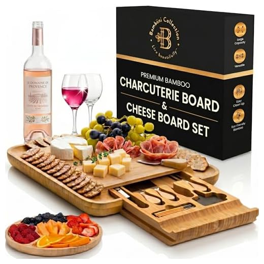 Bamboo Cheese Board Set: Large Charcuterie Boards Including 4 Stainless Steel Cheese Knife & Serving Tray - Mother's Day Gift, Wedding Gifts, Housewarming Gift Idea, Birthday Gifts for Women