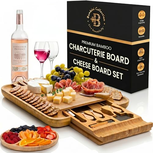Charcuterie Boards Gift Set - Bamboo Cheese Board Set with Serving Knives, Meat Cheese...
