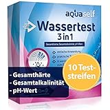 aquaself Wasser Testset: 10 Teststreifen zum Nachweis von Wasserhärte, Alkalinität und pH-Wert. Schnelltest zum Check der Wasserqualität