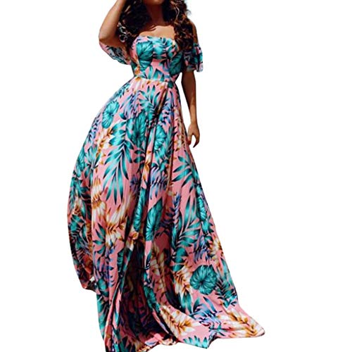 Preisvergleich Produktbild Abendkleid, lang, Bedruckt, Blumenmotiv, sexy Kleid, rückenfrei, Haarband, Damen, Sommer, lang, Bohemon Gr. XL, blau