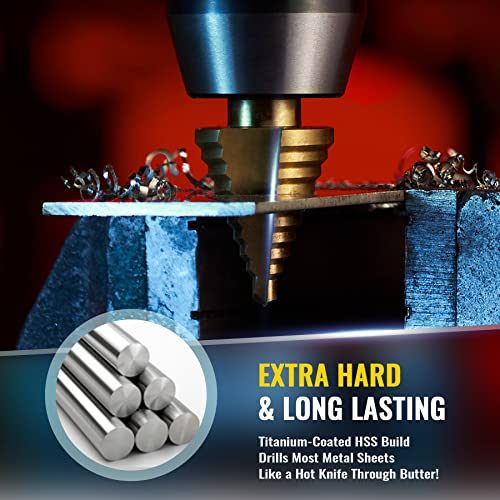 zelcan 10 sizes titanium step drill bit 14 to 1-38 inches high speed steel drill cone bits for sheet metal hole drilling cutting hss multi size hole stepped up unibit for diy lovers electrician
