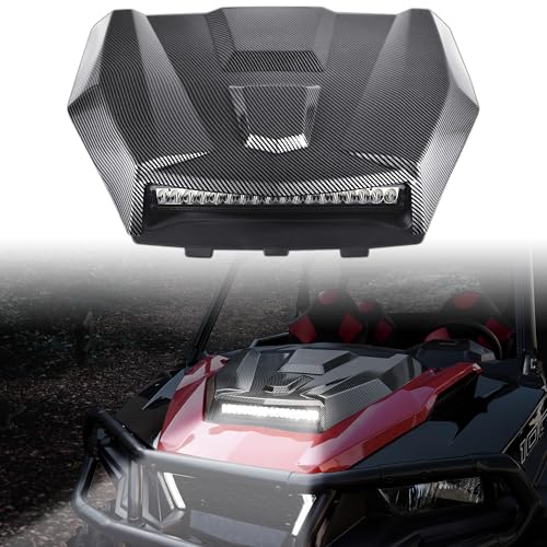 SAUTVS Sport Hood Scoop with LED Spotlight for General 1000 EPS 2016-2018, Carbon Fiber Pattern Hood Scoop with LED Auxiliary Light Kit for Polaris General 1000/4 1000 EPS 2016 2017 2018 Accessories