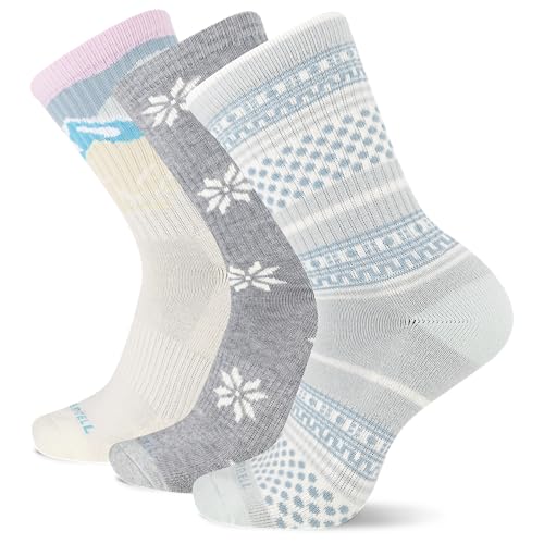 Merrell Trekker Outdoor Crew Sock, 3 Pair, Light Grey Assorted, S/M (Women's 5-9.5 / Men's 5-8.5)