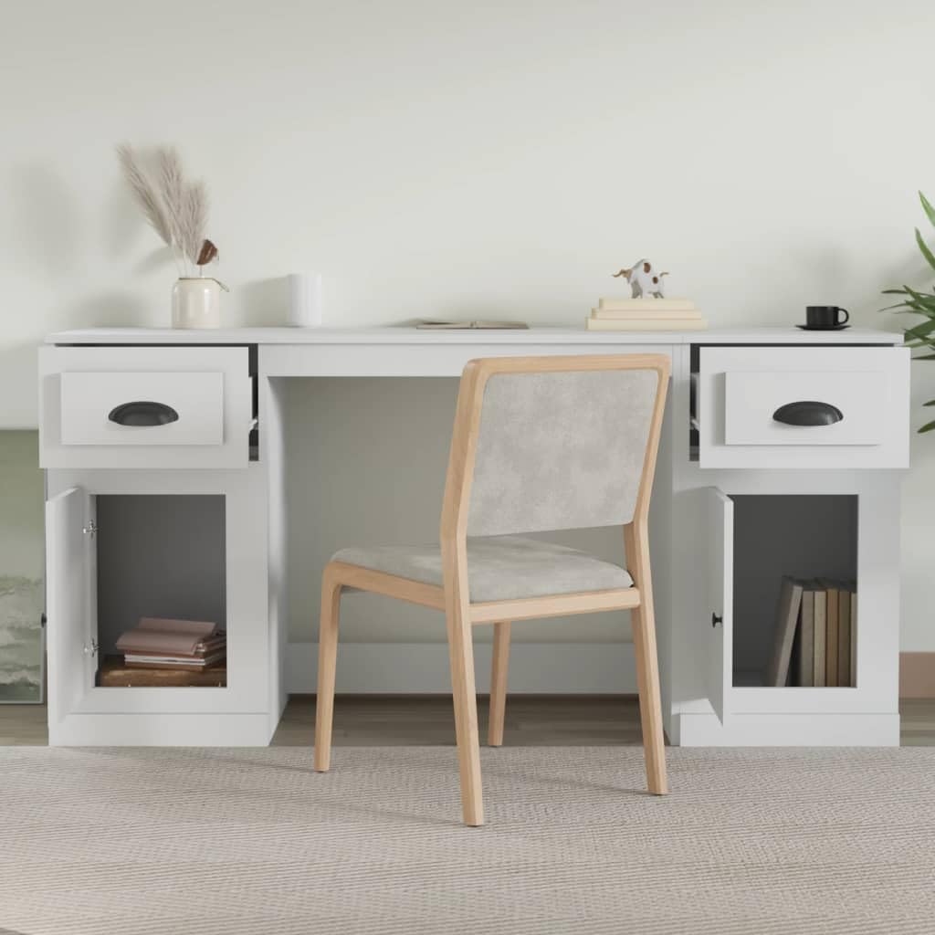 Scrivania con spazio di archiviazione, colore bianco, 154,5 x 50 x 75 cm, materiale in legno massiccio, design moderno, robusta soluzione per la casa, l'ufficio e la camera dei ragazzi