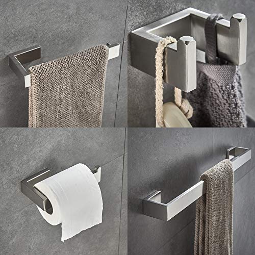 JunSun 4-Piece Bathroom Accessory Set (Towel Bar Toilet Paper Holder Robe Hook Towel Holder) Contemporary Bathroom Hardware Accessories Sets Wall Mounted - Stainless Steel Brushed Nickel