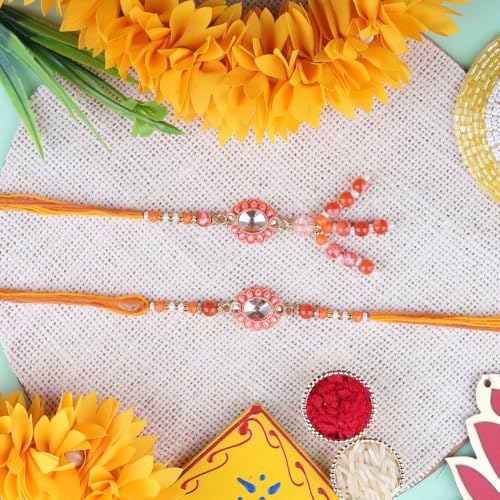 Image of Traditional Rakhi For Bhai- Bhabhi For Raksha Bandhan| Handcrafted Thread Bracelet For Brother| Indian Designer Rakhi for Bhaiya & Bhabhi Combo