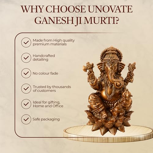 Image of UNOVATE Ganesha Idol for Car - 10cm Ganpati Murti | Ganesha Idol for Home, Pooja Room & Gift | Ganesh Statue for Mandir, Diwali, Ganesh Chaturthi & Housewarming (Golden)