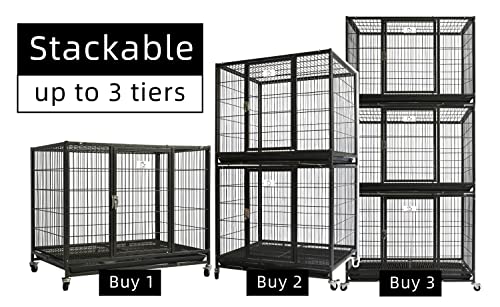 Homey Pet 37 Inch Heavy Duty Dog Crate, Extra Strong Dog Cage For Medium Dog, Indoor High Anxiety Double Door Dog Crate On Wheels With Removable Tray #TOP4
