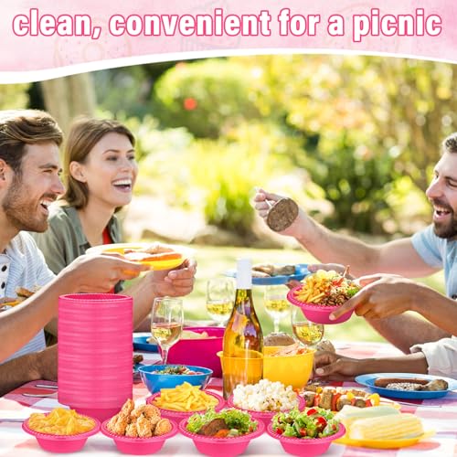 Image of Lallisa 100 Pcs 12oz Hot Pink Disposable Plastic Bowls Party