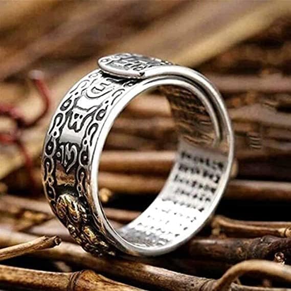 Miniatura 6 de Anillo Feng Shui PiXiu, anillo de mantra Feng Shui PiXiu, anillo de sutra de corazón budista, anillo de Feng Shui para riqueza y protección, amuleto