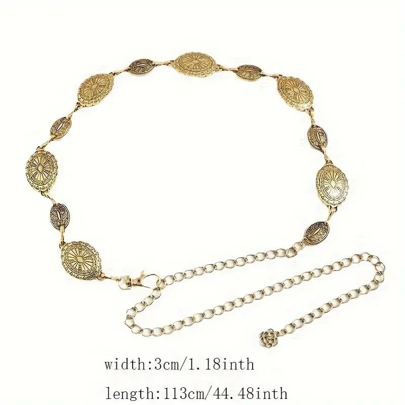 Utaly Womens Metal Waist Chain Dress Belts Boho Floral Carved Vintage Adjustable Metal Belts for Women Jeans Outfit2