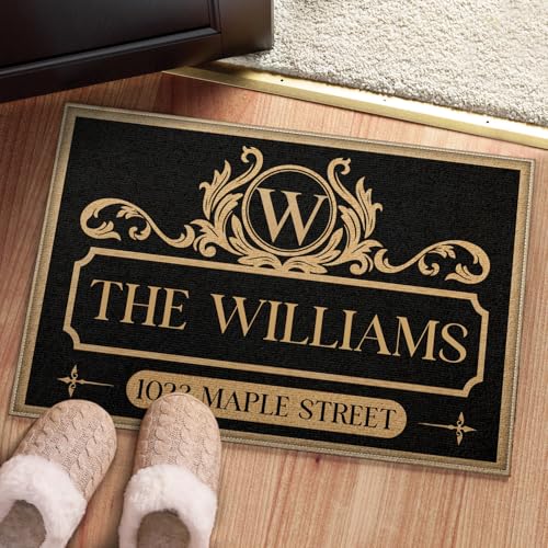 Personalized Doormat - Housewarming Gift for New Homeowners Custom Family Name & Address Entryway Decor - Family Monogram with Address Vintage Decor