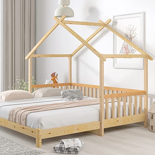 Mielvu Cama extensible en árbol, cama infantil, cama individual y doble, madera maciza pura, natural (200 x 90 cm)